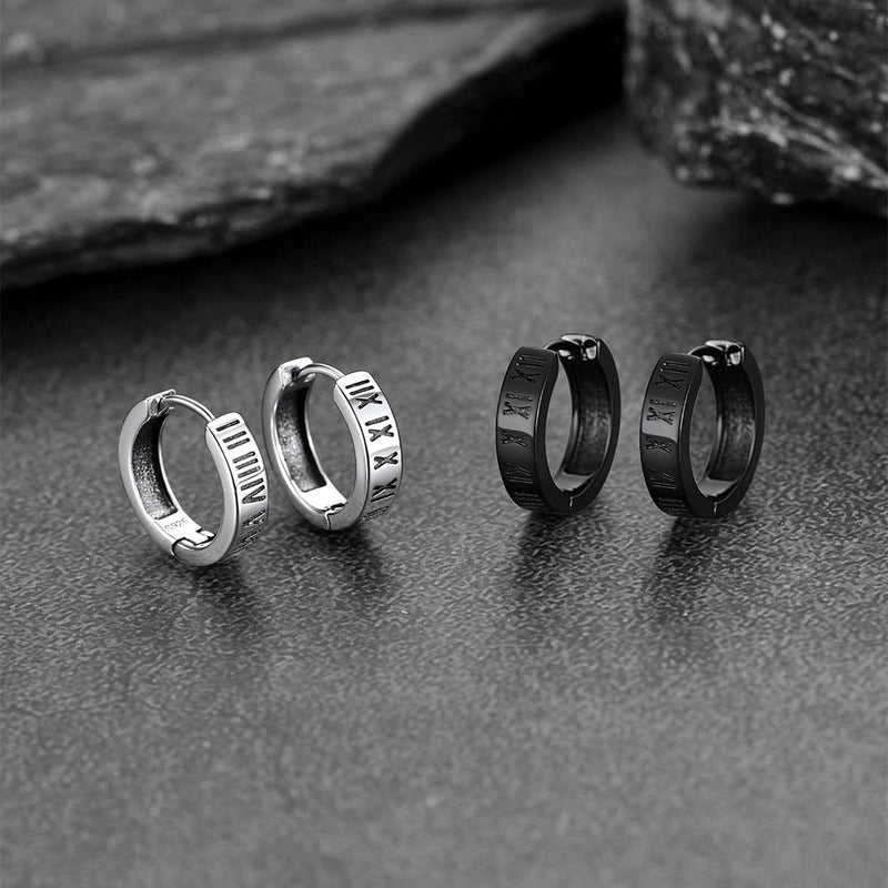 Roman Numerals Hoop Huggie Earrings for