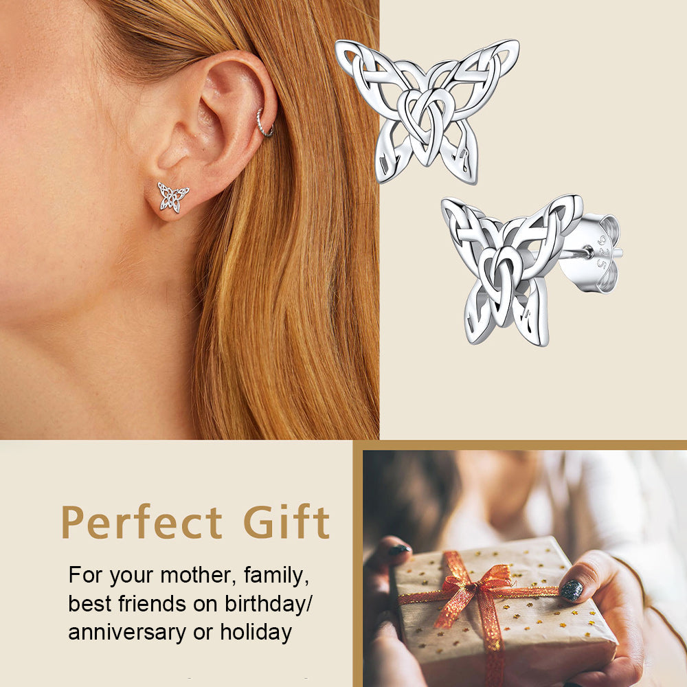 Silver Celtic Butterfly Stud Earrings for