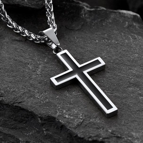 Christian Black Enamel Cross Necklace for