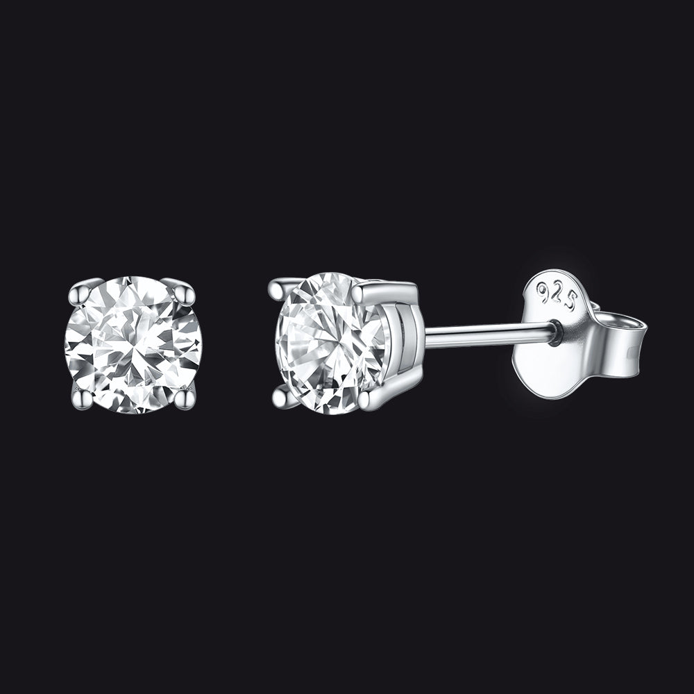 Sterling Silver Diamond Stud Earrings for