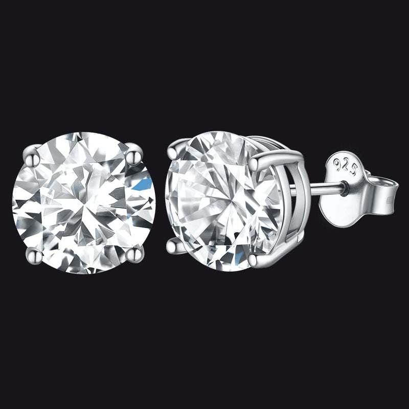 Sterling Silver Diamond Stud Earrings for