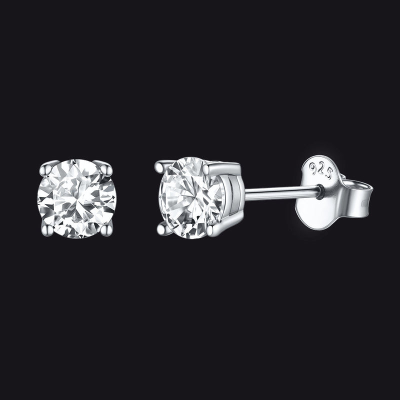 Sterling Silver Diamond Stud Earrings for