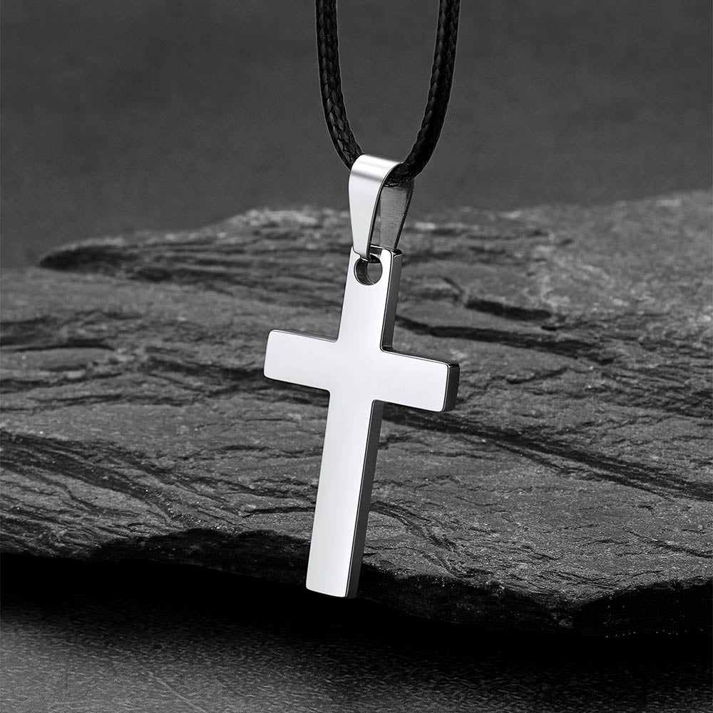 Simple Cross Braided Leather Pendant Necklace for Christian