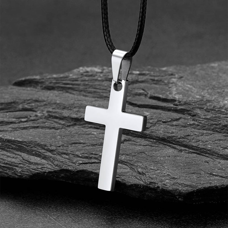 Simple Cross Braided Leather Pendant Necklace for Christian