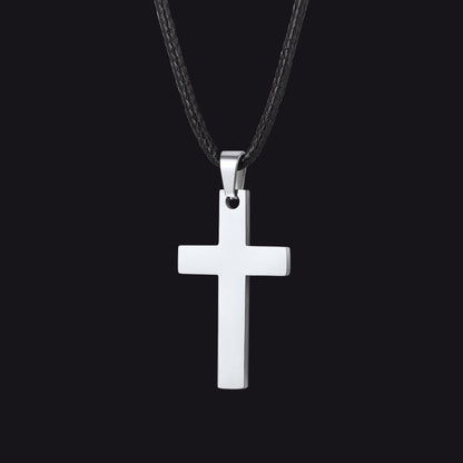 Simple Cross Braided Leather Pendant Necklace for Christian