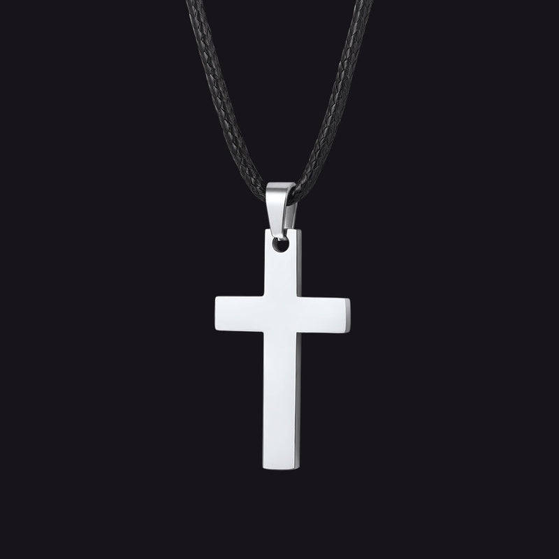 Simple Cross Braided Leather Pendant Necklace for Christian