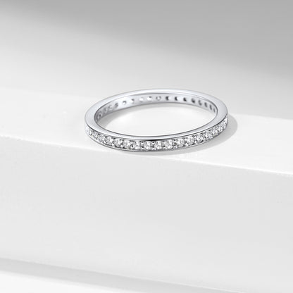 S925 Silver Simple Cubic Zirconia Band Ring Couple Bff Gift