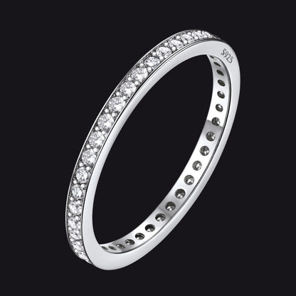 S925 Silver Simple Cubic Zirconia Band Ring Couple Bff Gift