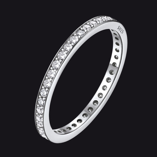 S925 Silver Simple Cubic Zirconia Band Ring Couple Bff Gift