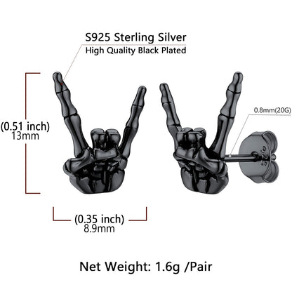 Skeleton Hand Stud Earrings for – 925 Sterling Silver Gothic Earrings