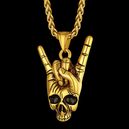 Rock Hand Skeleton Skull Necklace for