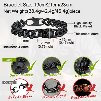 Gothic Heavy Cuban Chain Skull Bracelet for in Stainless Steel
