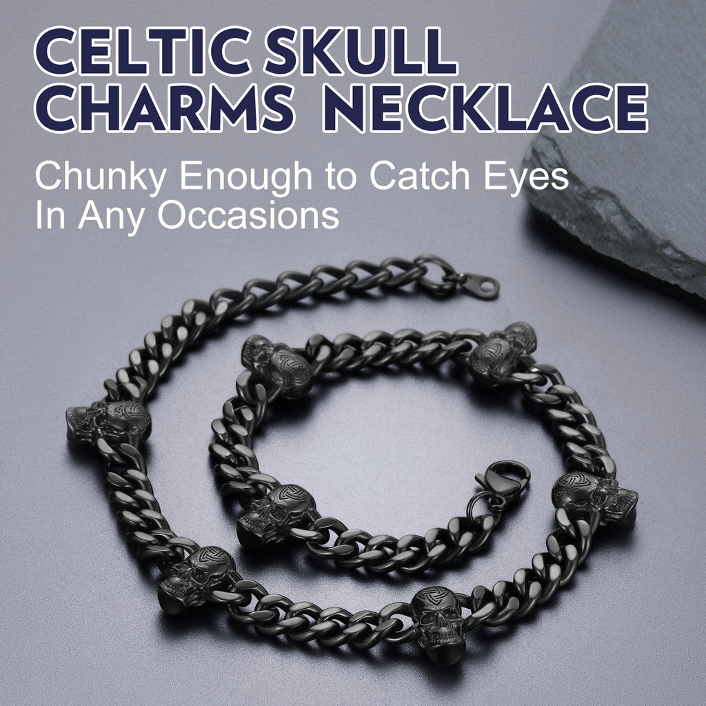 9mm Gothic Skull Cuban Link Chain Choker Necklace for
