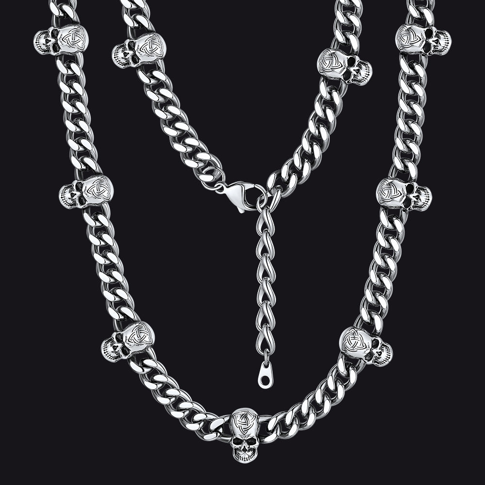 9mm Gothic Skull Cuban Link Chain Choker Necklace for