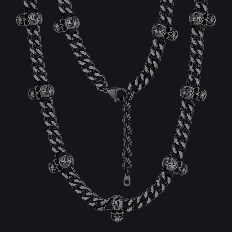 9mm Gothic Skull Cuban Link Chain Choker Necklace for