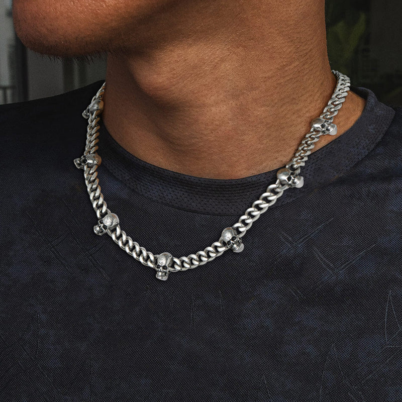 9mm Gothic Skull Cuban Link Chain Choker Necklace for