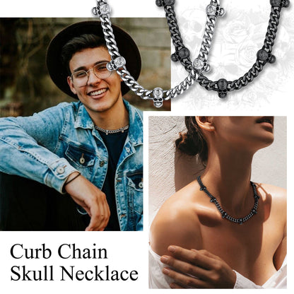 9mm Gothic Skull Cuban Link Chain Choker Necklace for