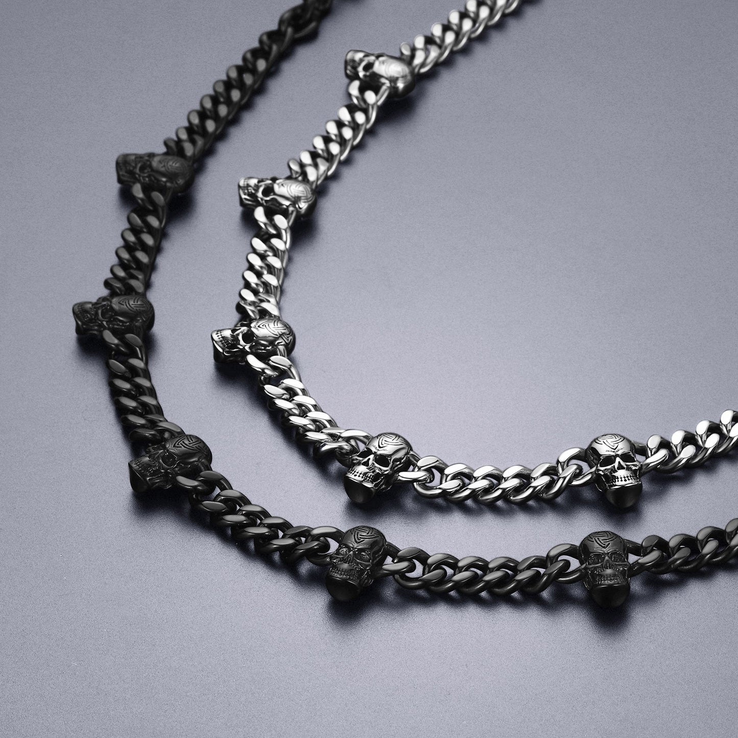Gothic Skull Cuban Link Choker Chain & Bracelet Jewelry Set for