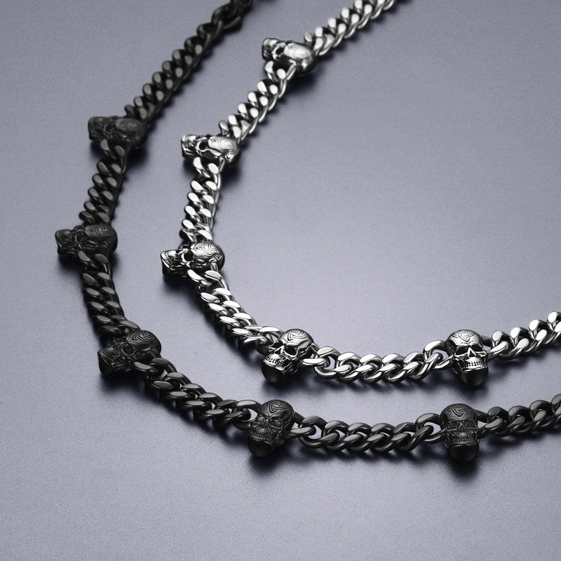 9mm Gothic Skull Cuban Link Chain Choker Necklace for