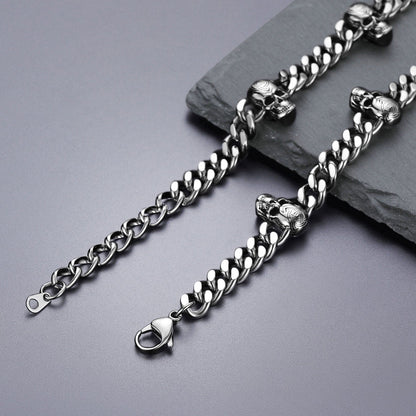 9mm Gothic Skull Cuban Link Chain Choker Necklace for