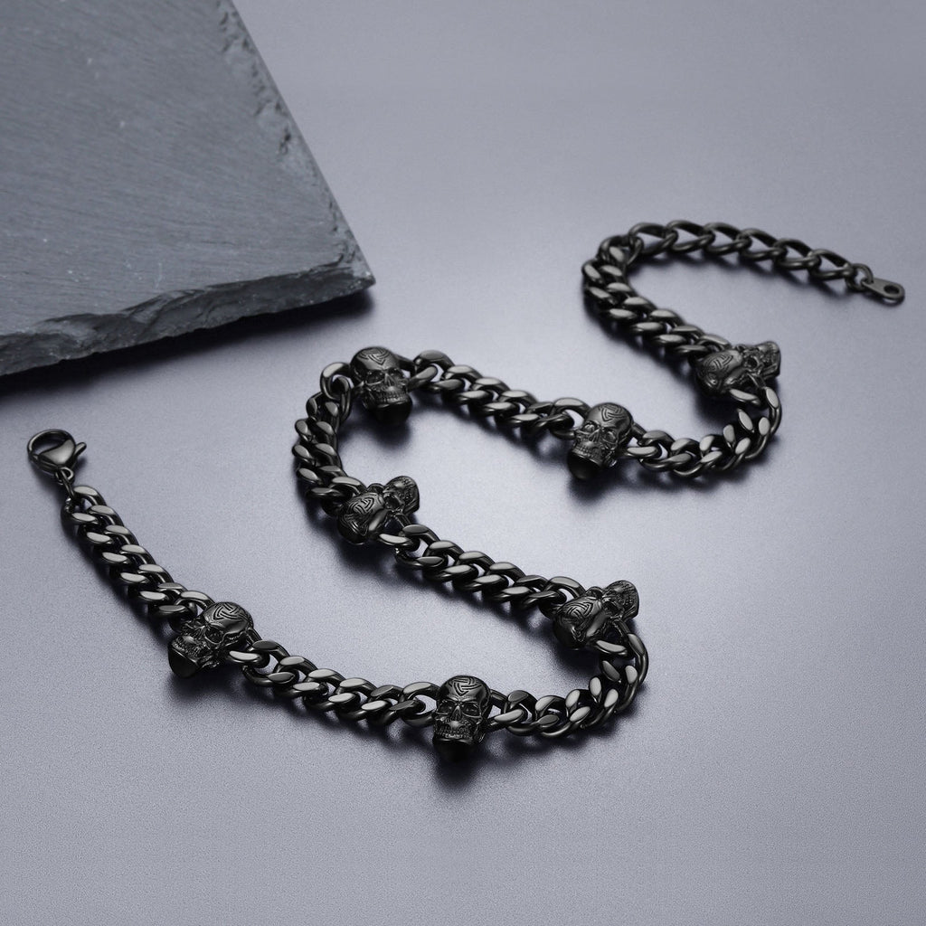 9mm Gothic Skull Cuban Link Chain Choker Necklace for