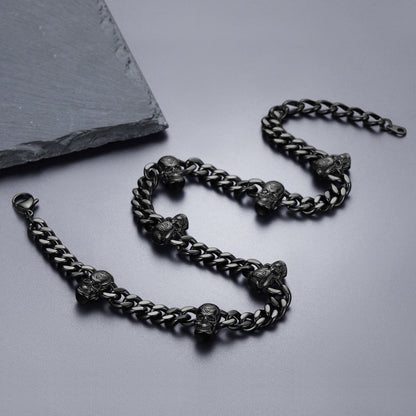 9mm Gothic Skull Cuban Link Chain Choker Necklace for