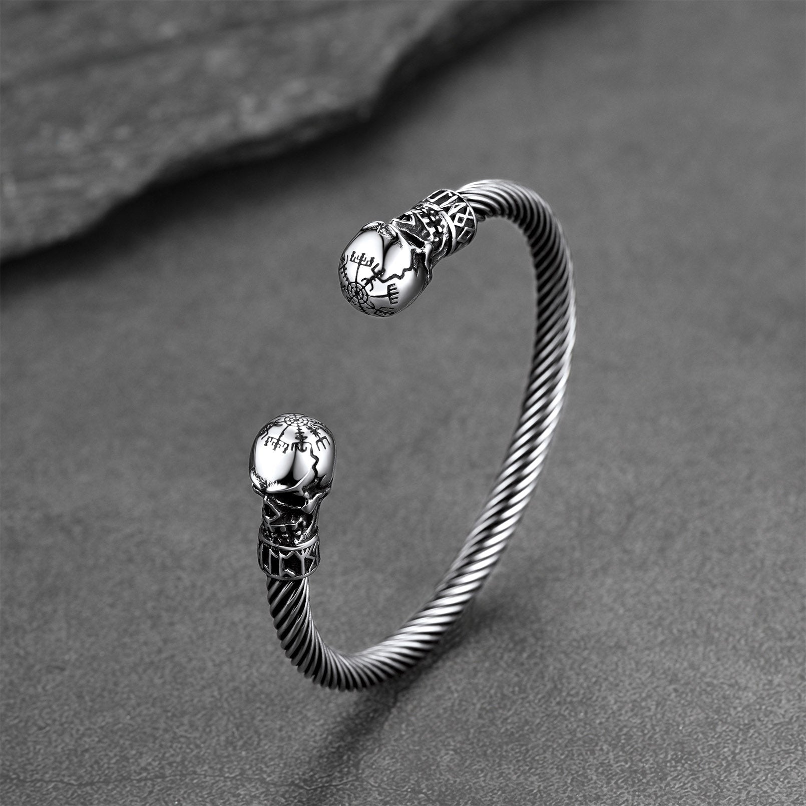 Viking Skull Cuff Bracelet Adjustable Bangle for