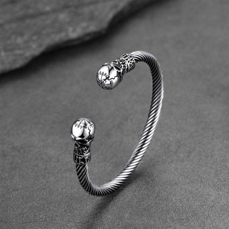 Viking Skull Cuff Bracelet Adjustable Bangle for