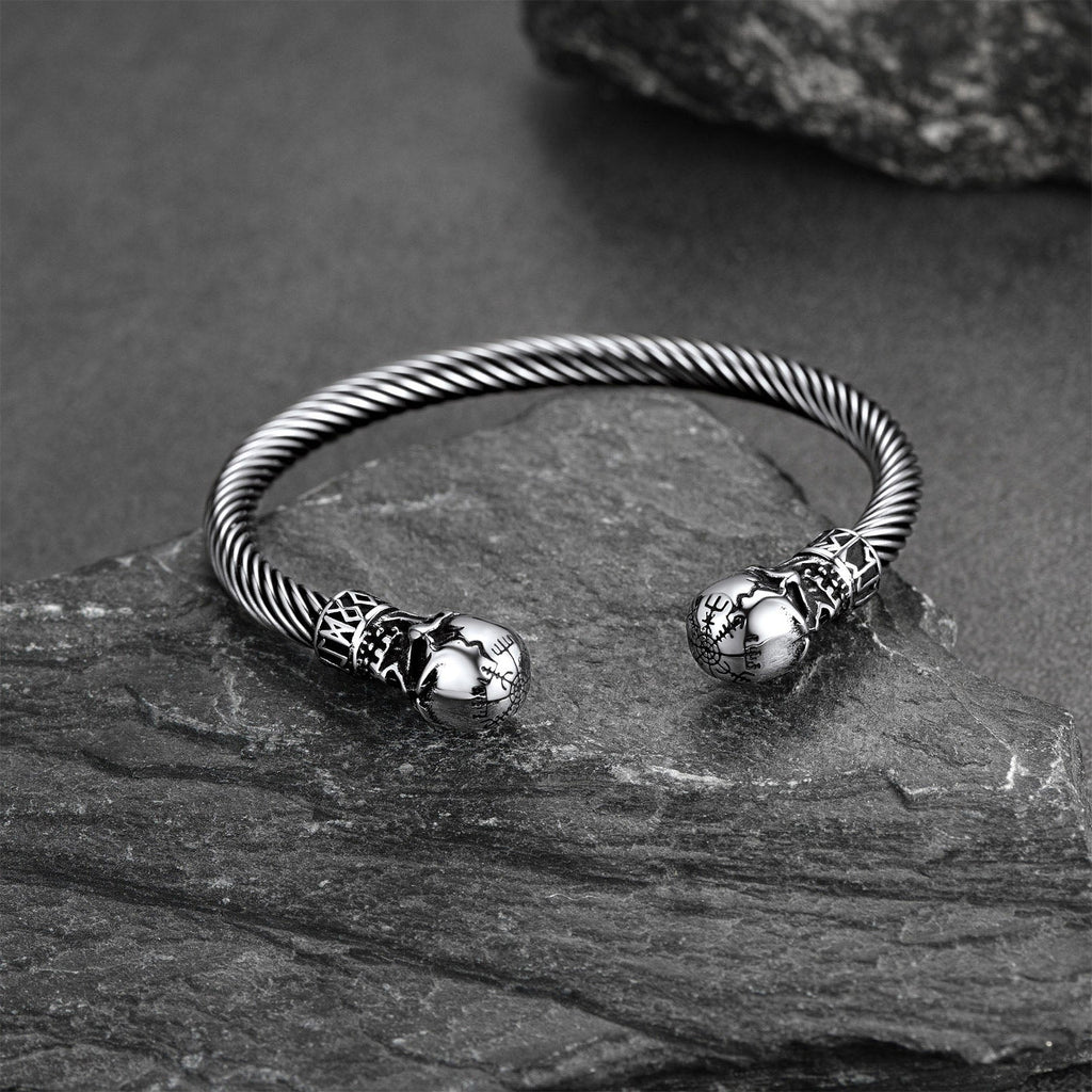 Viking Skull Cuff Bracelet Adjustable Bangle for