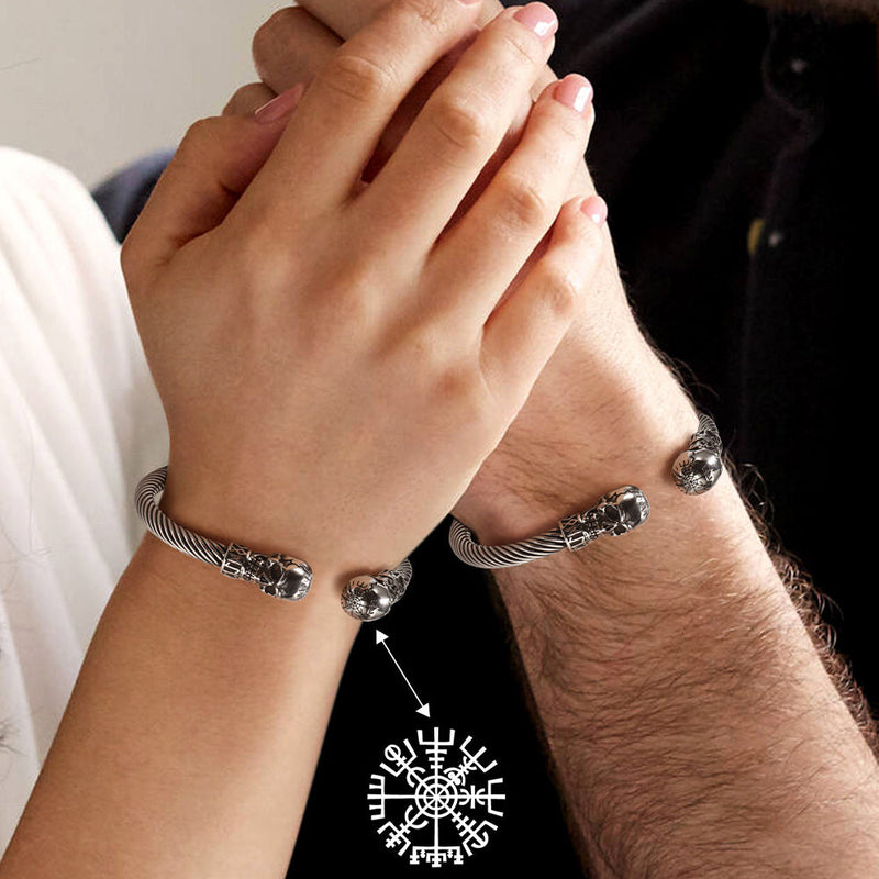 Viking Skull Cuff Bracelet Adjustable Bangle for