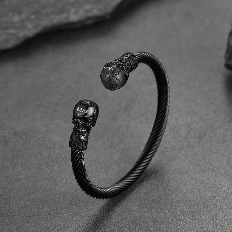 Viking Skull Cuff Bracelet Adjustable Bangle for