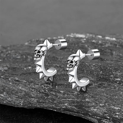 Half-circle Skull Rivet Huggie Stud Earrings for