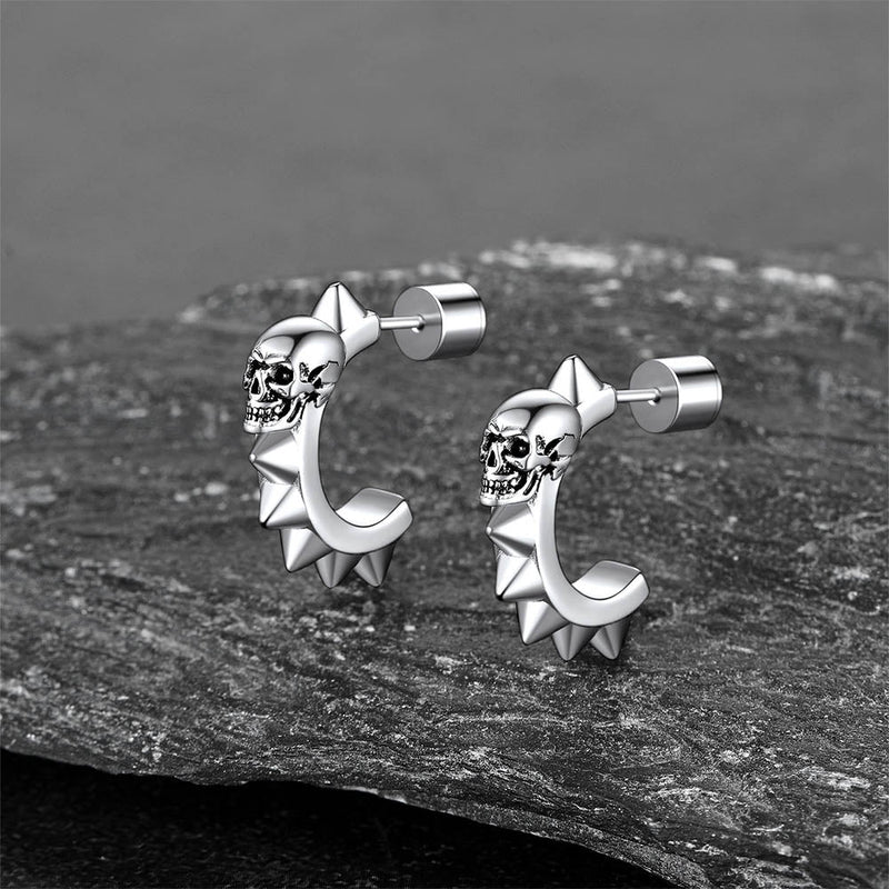 Half-circle Skull Rivet Huggie Stud Earrings for