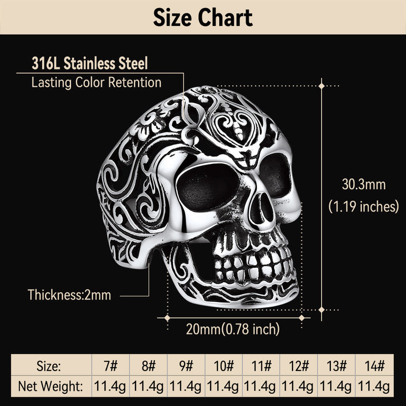 Gothic Skull Hollow Sugar Stainless Steel Ring for