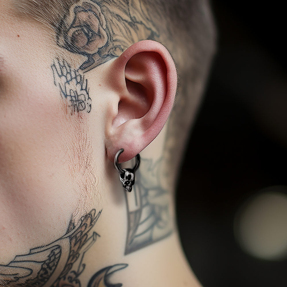 Cool Skull Hoop Dangle Earrings for