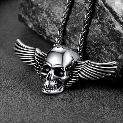 Gothic Skull Necklace With Wing for