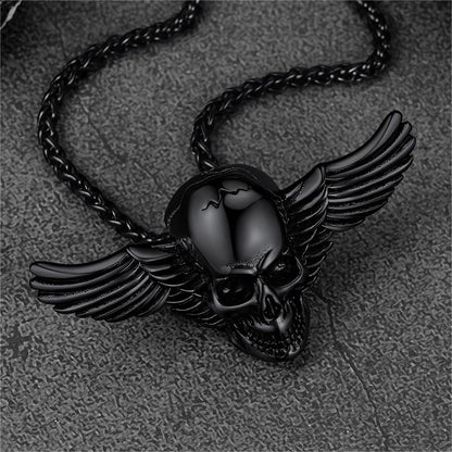 Gothic Skull Necklace With Wing for