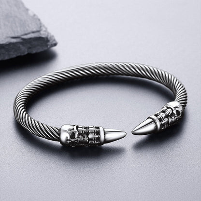 Gothic Punk Skull Open Cuff Bangle Bracelet for