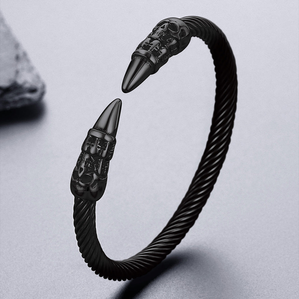 Gothic Punk Skull Open Cuff Bangle Bracelet for