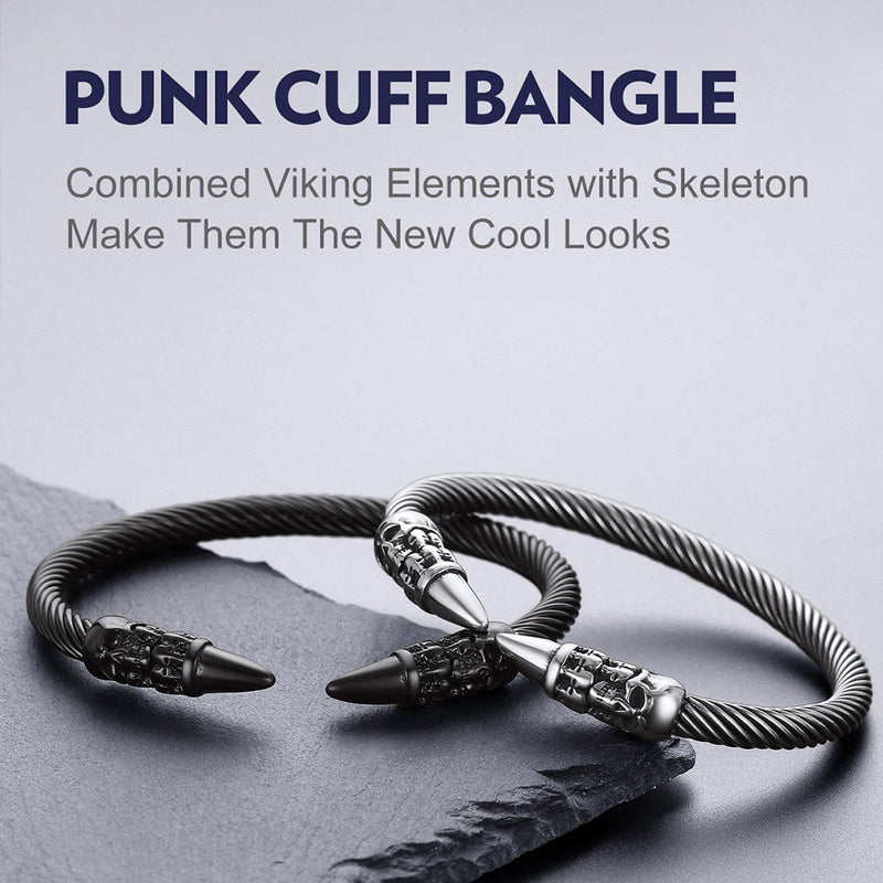 Gothic Punk Skull Open Cuff Bangle Bracelet for