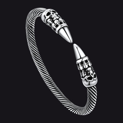Gothic Punk Skull Open Cuff Bangle Bracelet for