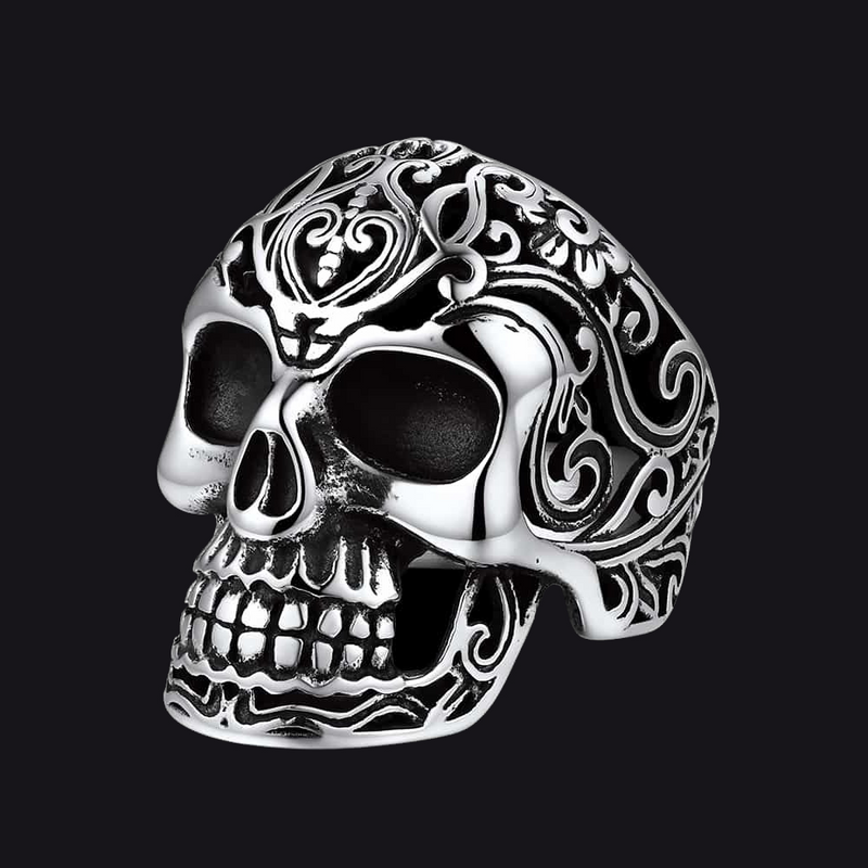 Gothic Black Onyx Signet Ring With Skull for