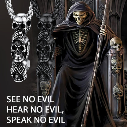 See No Evil, Hear No Evil, Speak No Evil Skull Necklace for