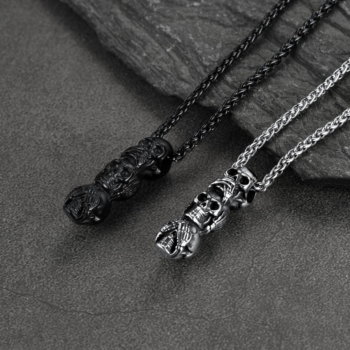 Cuban Curb Chain & Skull Layered Necklaces Set for