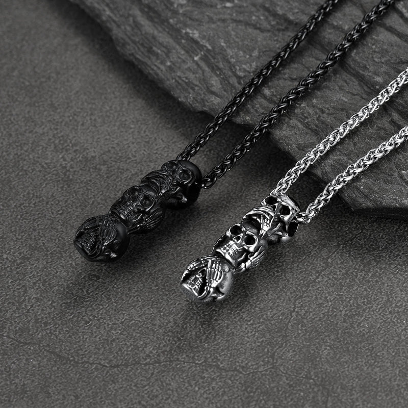 Cuban Curb Chain & Skull Layered Necklaces Set for