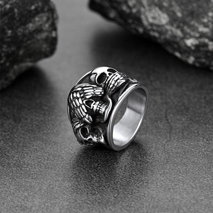 Gothic Punk Biker Skull Ring See No Evil Stainless Steel