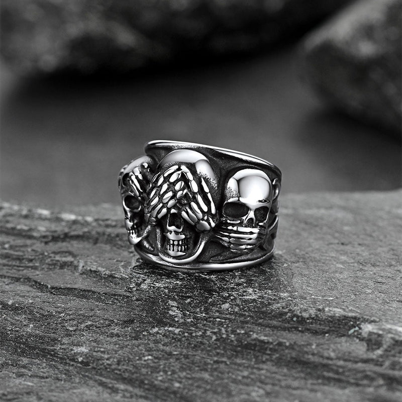 Gothic Punk Biker Skull Ring See No Evil Stainless Steel