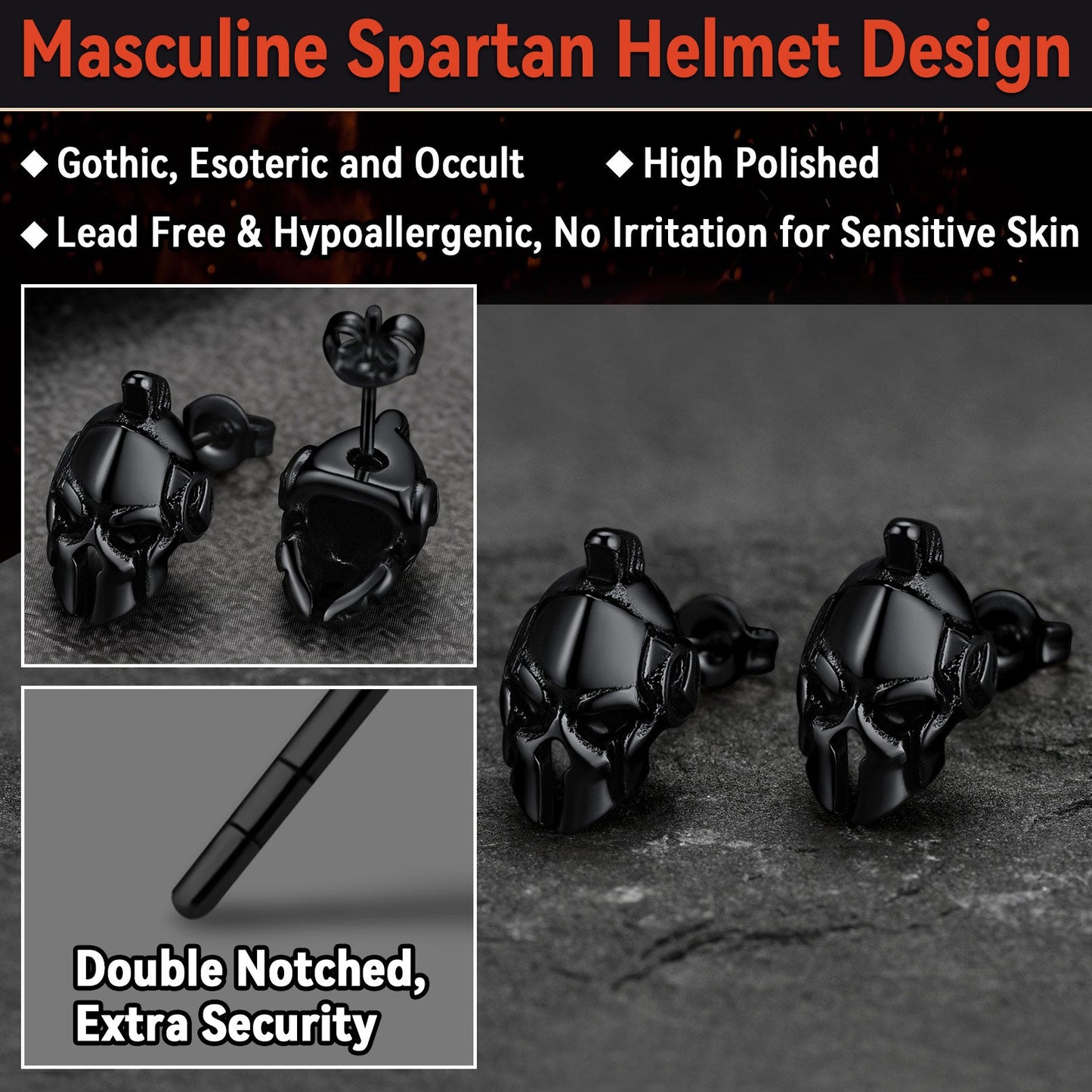 Ancient Greek Spartan Helmet Stud Earrings for