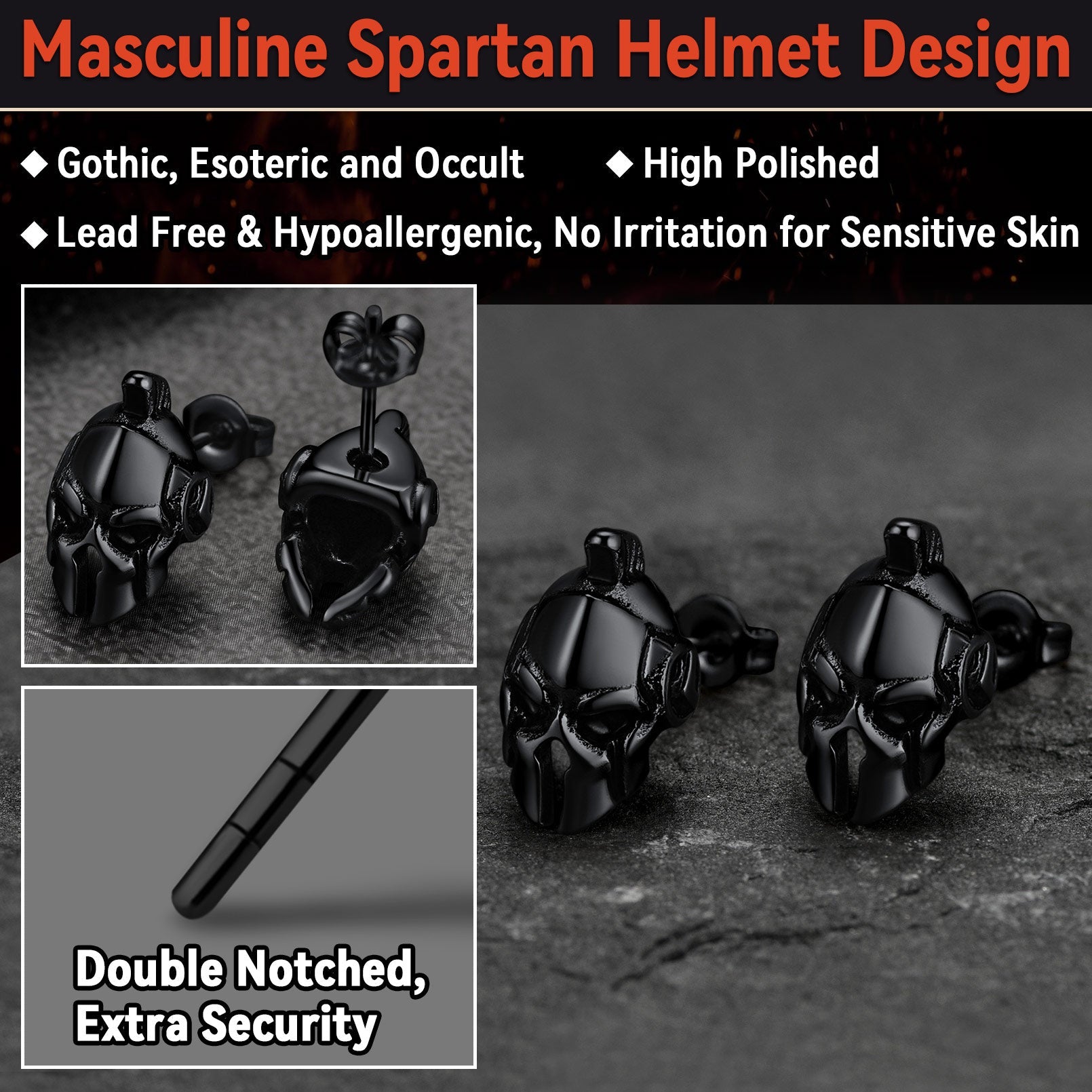 Ancient Greek Spartan Helmet Stud Earrings for