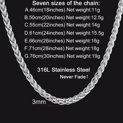 Thin Spiga Wheat Chain Necklace for 3mm Width
